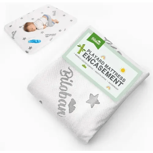 Pack and Play Mattress Protector Cover Zipper, Compatible with Graco Pack n Play &Dream On Me &Pamo Babe Playard Mattress to 1.5 Inches, Waterproof Viscose Made from Bamboo Playard Mattress Encasement