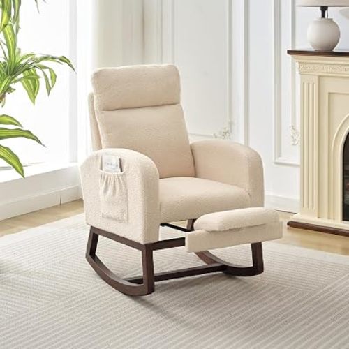 Garvee Nursery Rocking Chair with Adjustable Footrest & Side Pocket