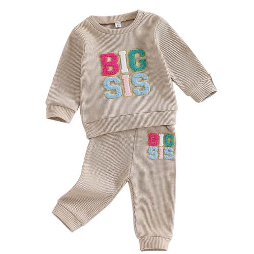 WIBACKER Toddler Baby Girl Sister Matching Outfit Lil/Big Sis Letter Print Sweatshirt Top Pants 2Pcs Fall Winter Clothes