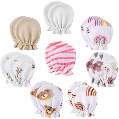 8 Pairs Newborn Baby Mittens No Scratch, Cotton Baby Gloves Infant Mittens for Boy & Girl Newborn Essentials for 0-6 Months