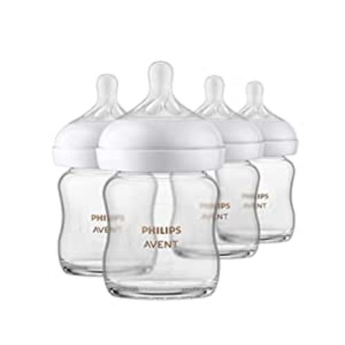 Philips AVENT Glass Natural Baby Bottle with Natural Response Nipple, Clear, 4oz, 4pk