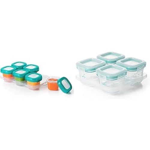 OXO Tot Baby Blocks Freezer and Glass Storage Containers 2 Oz and 4 Oz Teal