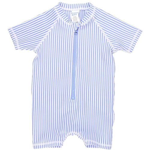 RuffleButts Infant Short Sleeve One Piece Rash Guard - Periwinkle Blue, Size: 3-6m
