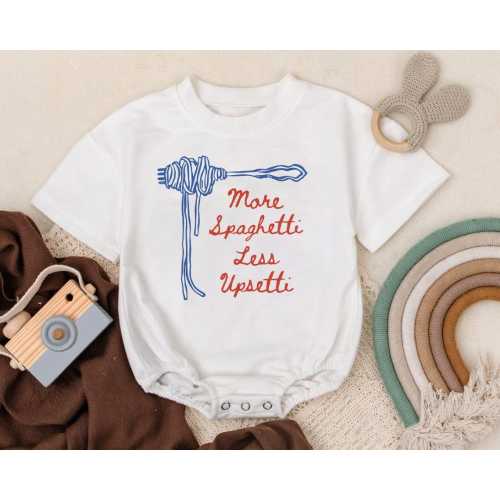More Spaghetti Less Upsetti Romper Sweatshirt, Funny Baby Romper, Cute Newborn Clothing, Spaghetti Themed Baby Clothes, Baby Shower Gift