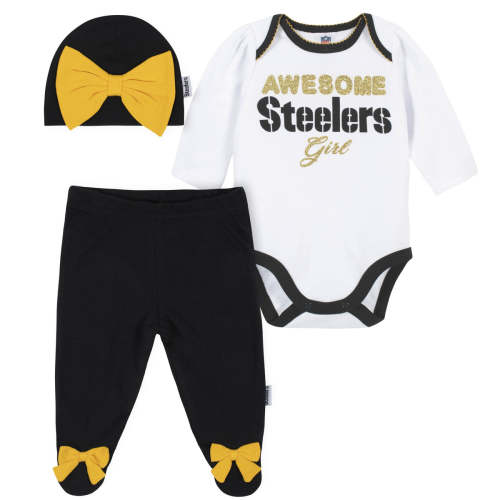 3-Piece Baby Girls Pittsburgh Steelers Bodysuit, Footed Pant, and Cap – Gerber Childrenswear