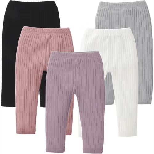 DREAM BUS 5 Pack Toddler Girl Leggings Ribbed Cotton Stretch Pants