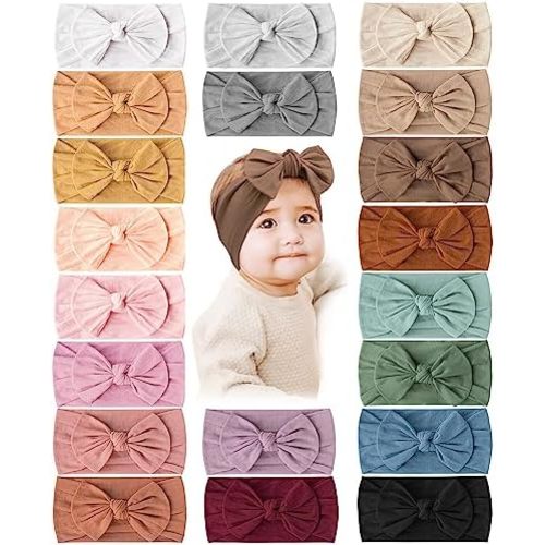 Prohouse 20 Pcs Baby Girl Bows and Headbands, Elastics Nylon Hairbands