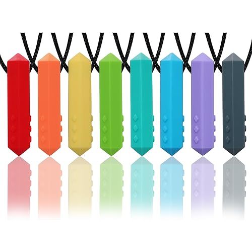 Chew Necklaces for Sensory Kids, 8 Pack Chewy Necklace Sensory Boys and Girls with Autism, ADHD, SPD, Biting, Silicone Teething Necklace Oral Chew Toys for Adults Reduce Chewing Anxiety Fidget