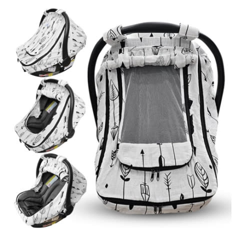 Car Seat Cover for Babies with 100% Cotton Muslin Material | Breathable Carseat Cover for Boys and Girls | Infant Car Seat Canopy for Boys and Girls (Arrows)