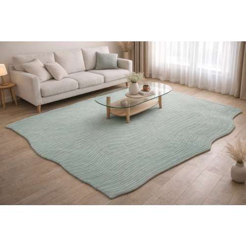Mint Green Tufted Wool Rug | Modern Abstract Wavy Carpet