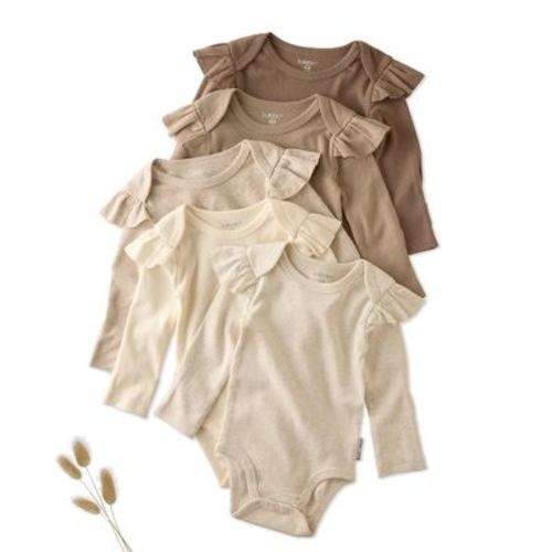 Butterblu ASHLEY 5-Pack Long Sleeve Ruffle Bodysuits Natural Newborn