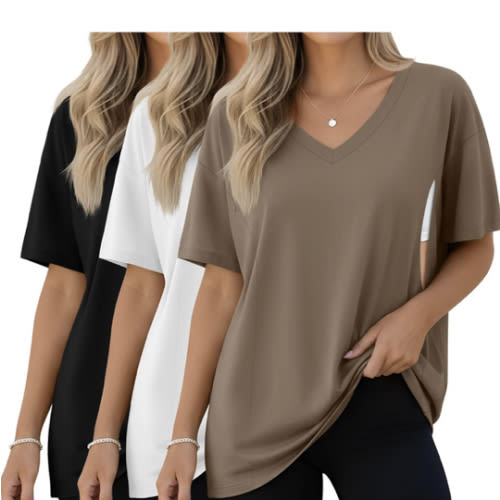 3 Pack Women's Oversize Nursing Shirts for Breastfeeding with Hidden Zippers Loose Fit Short Sleeve Maternity Tops