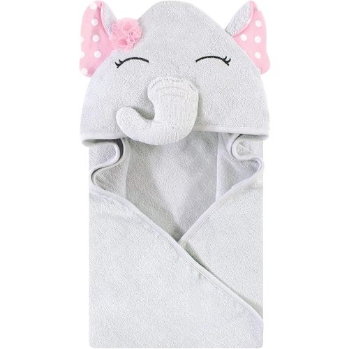 Hudson Baby Unisex Baby Cotton Animal Face Hooded Towel, White Dots Pretty Elephant, One Size