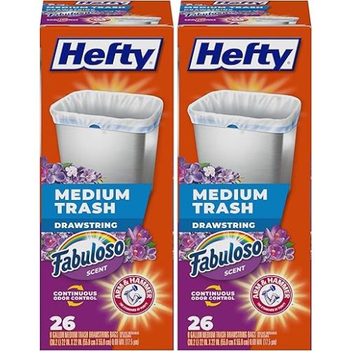 Hefty Medium Trash Bags, Fabuloso Scent, 8 Gallon, 26 Count (Pack of 2)