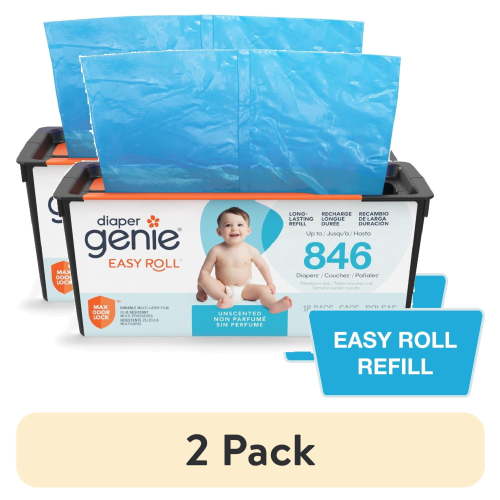 (2 pack) Diaper Genie Diaper Pail Easy Roll Refill with 18 Bags, Holds up to 846 Newborn Diapers