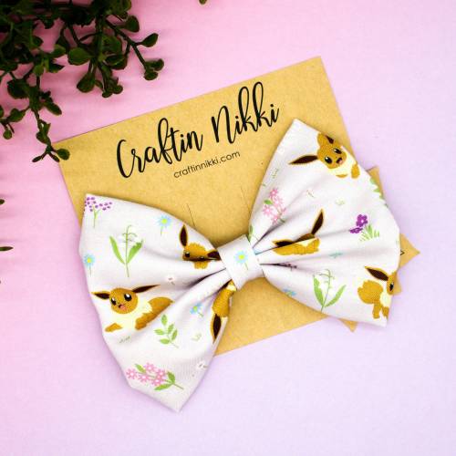 Cute Eevee Purple Cotton Pocket Monster Fabric Hair Bow Clip Set | Adult and Child Size Headbands | Christmas Gifts