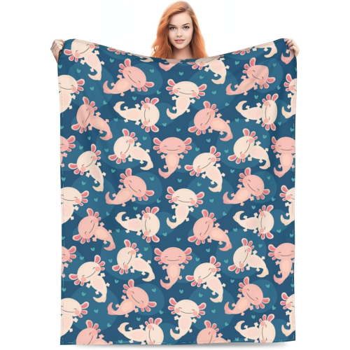 Cute Axolotl Blanket for Girls Boys Cute Kids Throw Blue Blankets, Soft Plush Fleece Flannel All Season for Couch Bed Sofa Boy''s Room 80x60 Inch Birthday Decorations Christmas Decor Couch Sofa