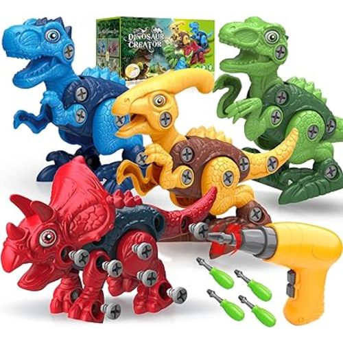 Dinosaur Toys for 3, 4, 5, 6, 7 Year Old Boys, Take Apart Toys with Electric Drill for Kids, STEM Educational Construction Building Toy, Ideal Birthday Christmas Easter Gifts, Incl Tyrannosaurus Rex