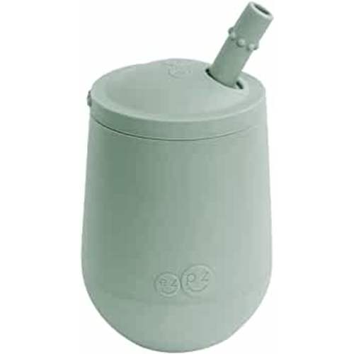 ez pz Mini Cup + Straw Training System - 100% Silicone Training Cup for Infants + Toddlers - Designed by a Pediatric Feeding Specialist - 12 Months+ (Sage)
