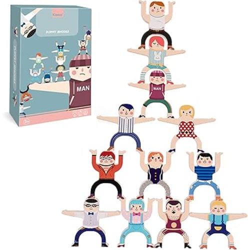 Stacking Figure Toys, Fun Balancing Building Blocks Game for 3 4 5 6 7 8 + Years Old Boys Girls, Family Stacking Games with 12 PCS Figure Blocks and Balls, Preschool Party Favors Birthday Gifts