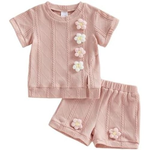 Toddler Girl Summer Outfit 6 12 18M 2T 3T 3D Flowers Short Sleeve T-shirt Tops Shorts Baby Girl 2 Pcs Clothes Set