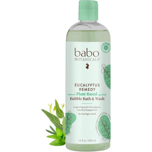 Babo Botanicals Eucalyptus Remedy 2-in-1 Bubble Bath & Wash - Invigorating Eucalyptus, Rosemary & Peppermint - For all ages - EWG Verified - Vegan