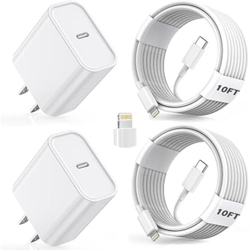 Fast Charger iPhone,10FT iPhone Charger,Long 10Feet Fast Apple Charger USB C to Lightning Cable Cord 2Pack Type C Wall Charger Box Block Plug for iPhone 14/14 Pro Max/14 Plus/13/13 Mini/12/11/X/XR/SE