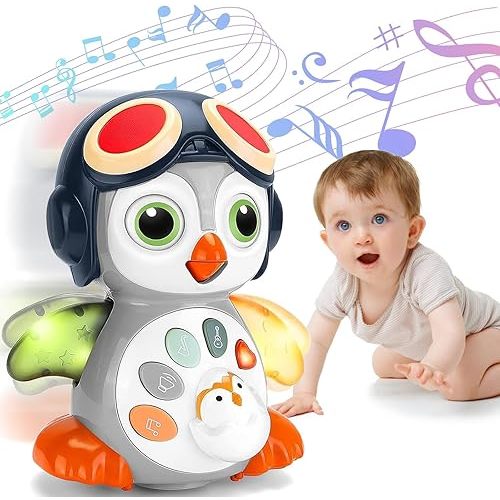 Crawling Musical Penguin Baby Toys with Music, Infant Tummy Time Toys for Babies 0 3 6 9 12-18 36 Months Newborn Devolopment Toddler Boy Girl Age 1 2 3 Year Old Christmas 1st Birthday Gifts