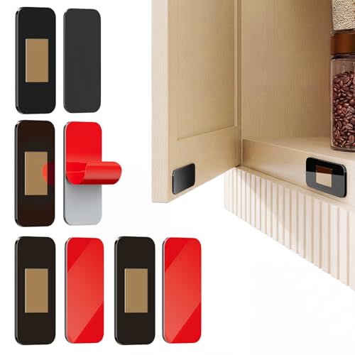 PHIXBEAR No Drill Magnetic Cabinet Door Catch with Adhesive – Stainless Steel, Adhesive Drawer Magnets for Kitchen Cabinets, Bathroom, RV – No Screws Needed 1.6” x 0.8” 4 Pack Black