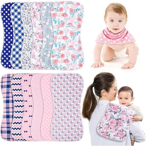 Baby Burp Cloths & Baby Bibs 2-in-1 Design Large Size 3 Layers Thicken Cotton Super Absorbent and Soft Baby Spit Up Burping Rags Baby Burp Cloth Set for Boys and Girls Solid 12 Pack