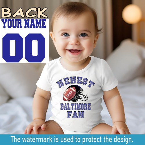Newest fan Baltimore football baby bodysuit, baby Raven , gift for baby shower party, one piece bodysuit, custom name and number