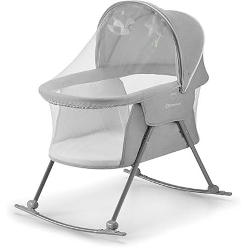 Kinderkraft LOVI 3-in-1 Portable Baby Bassinet & Crib – Travel Cot, Rocking Sleeper & Bedside Bassinet for Newborns, Lightweight & Foldable with Mosquito Net and Carry Bag