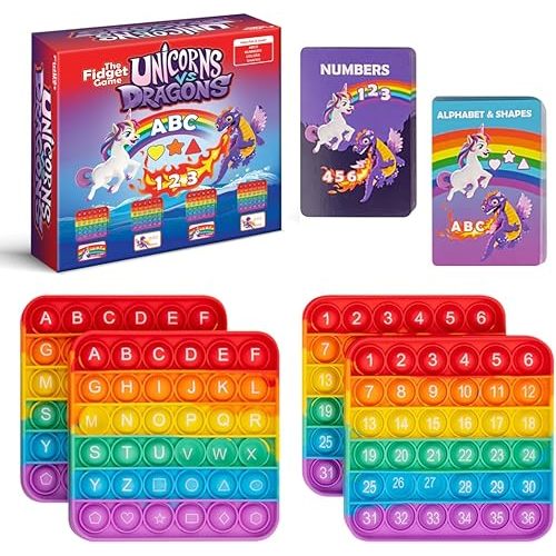 THE FIDGET GAME Unicorns vs Dragons, Fun Educational ABC Toys to Learn Alphabet, Numbers, Shapes & Colors, Interactive Learning Tools for Pre-K & Kindergarten