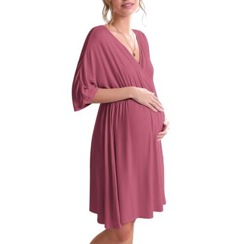 Ekouaer 3 in 1 Labor/Delivery/Hospital Gown Maternity Nursing Nightgown | Soft Fabric,High Stretchy,Split Front Flap,Elastic Waistline,Perfect for Pregnant and Postpartum in Daily,Sleeping,Hospital