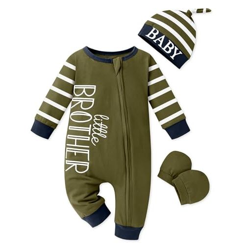 Baby Boy Clothes Newborn Baby Romper Long Sleeve Stripe Jumpsuit with Hat and Gloves Newborn Boy Outfits