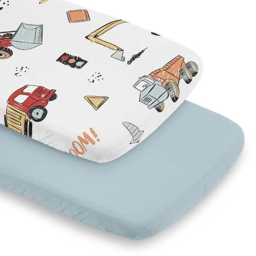 Sweet Jojo Designs Construction Truck Red Blue and Orange Baby Bassinet Fitted Sheets 2 Piece Set