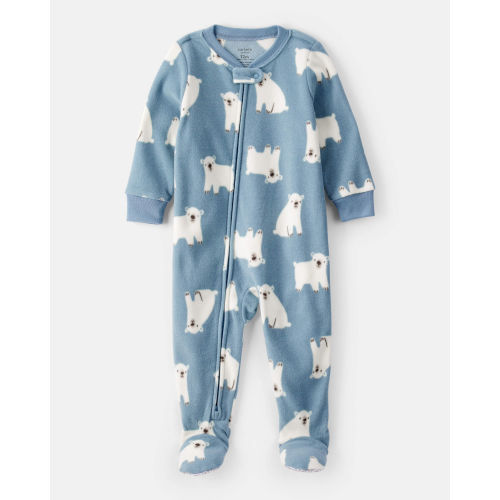 Baby Boy Polar Bear Print Loose Fit Long-Sleeve 2-Way Zip 1-Piece Pajamas - Blue - Carter's - Size 12m