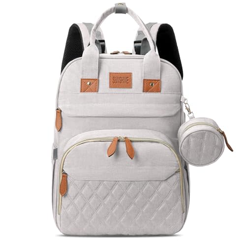 JSTPRO Diaper Bag Backpack, Large Diaper Bag with Changing Station, New Mom Gifts, Lightweight Waterproof Unisex Diaper Bag with Insulated Pockets and USB Charging Port, Beige