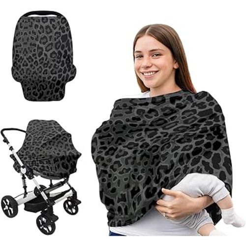 Black Baby Car Seat Cover Leopard Print Metplus Breathable Infant Carseat Cover Lightweight Baby Nursing Cover for Girls Boys Fit Spring Summer/Hot Days/Warm Weather