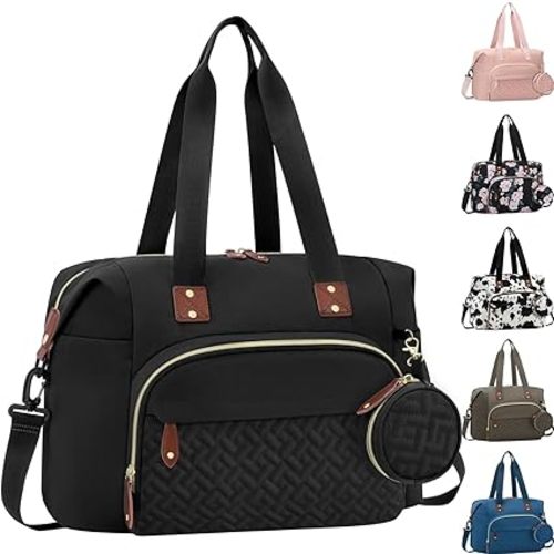 Diaper Bag Tote, Baby Bag Travel Diaper Tote Bag with Pacifier Case, Cute Maternity Hospital Baby Stylish Diaper Tote for Mom Dad Medium Size, Black