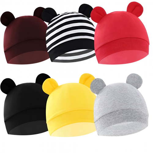 TELOLY 6Pack Newborn Baby Boy Girl Bear Ear Hat Sets Infant Cotton Beanie Newborn Hospital Hat Warm 0-6M Newborn Beanies Baby Boy