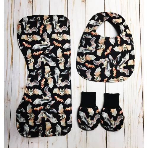 Spooky Cute Wicked Bats Baby Bib Burp Cloth Newborn Mitts Little Horror Monster