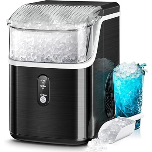 Kismile Nugget Ice Makers Countertop,Portable Ice Machine with Crushed Ice, 35lbs/Day,Self-Cleaning,One-Click Operation for Home Use(Black)