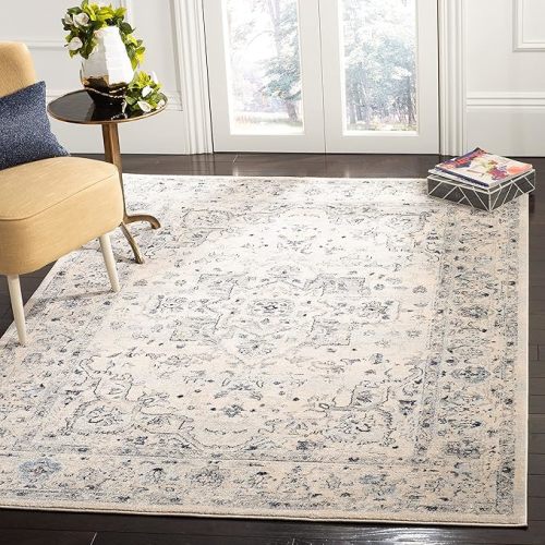 SAFAVIEH Charleston Collection Area Rug - 5'3" x 7'6", Ivory & Light Blue, Oriental Distressed Design, Non-Shedding & Easy Care, Ideal for High Traffic Areas in Living Room, Bedroom (CHL411M)