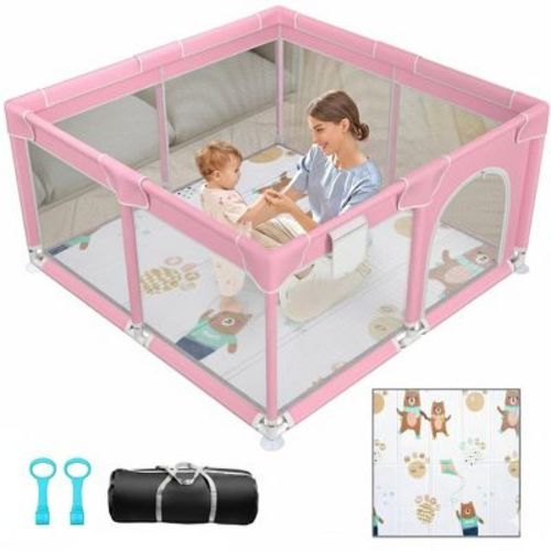 Suposeu Soft Padded Baby Playpen With Mat,Safe And Sturdy Design,Breathable Mesh,Portable For Indoor And Outdoor Use,Pink