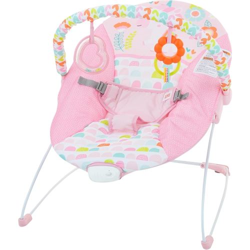 Bright Starts Baby Bouncer Soothing Vibrations Infant Seat - Removable -Toy Bar, Nonslip Feet, 0-6 Months Up to 20 lbs (Fancy Fantasy, Pink Unicorn)