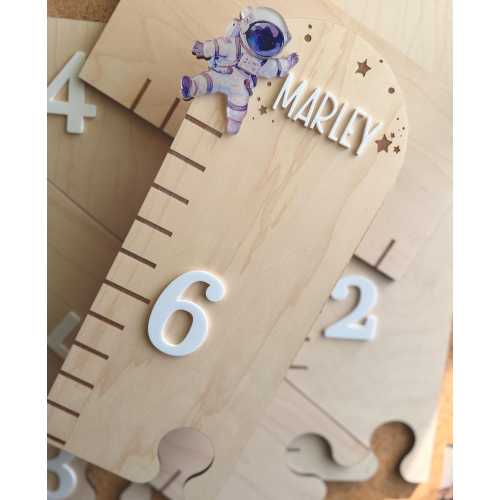 Birch/Maple Wood Space Themed Puzzle Growth Chart: Engraved Wall Decor, Baby Shower Gift