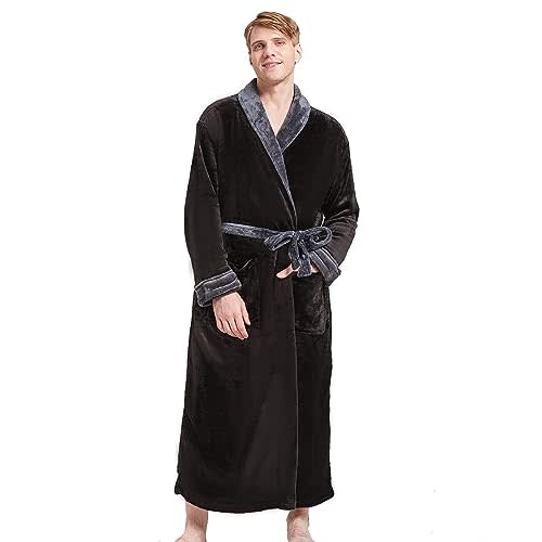 FashGudim Mens Robes Big and Tall Full Length Plush Fleece Long Robe for Men Bathrobe Shawl Collar Warm Winter House Robes