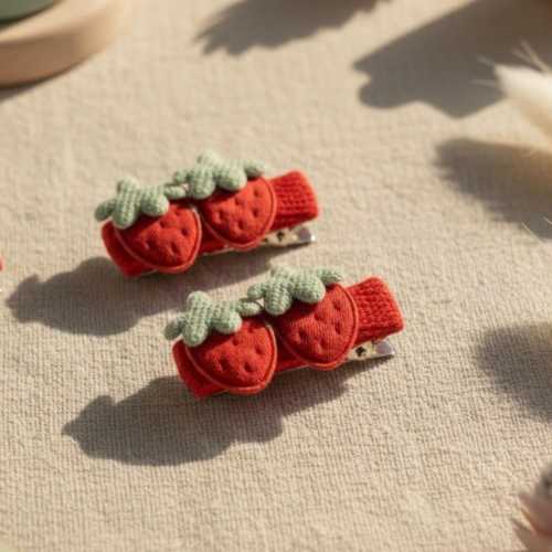 Strawberry Hair Clips | Embroidered Fruit, Toddler Hair Accessories