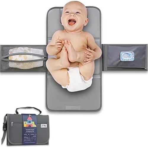 Portable Diaper Changing Pad - Compact Foldable Waterproof Travel Baby Changing Mat, Lightweight On-The-Go Diaper Clutch with Built-in Cushion & Wipe-Clean Surface
